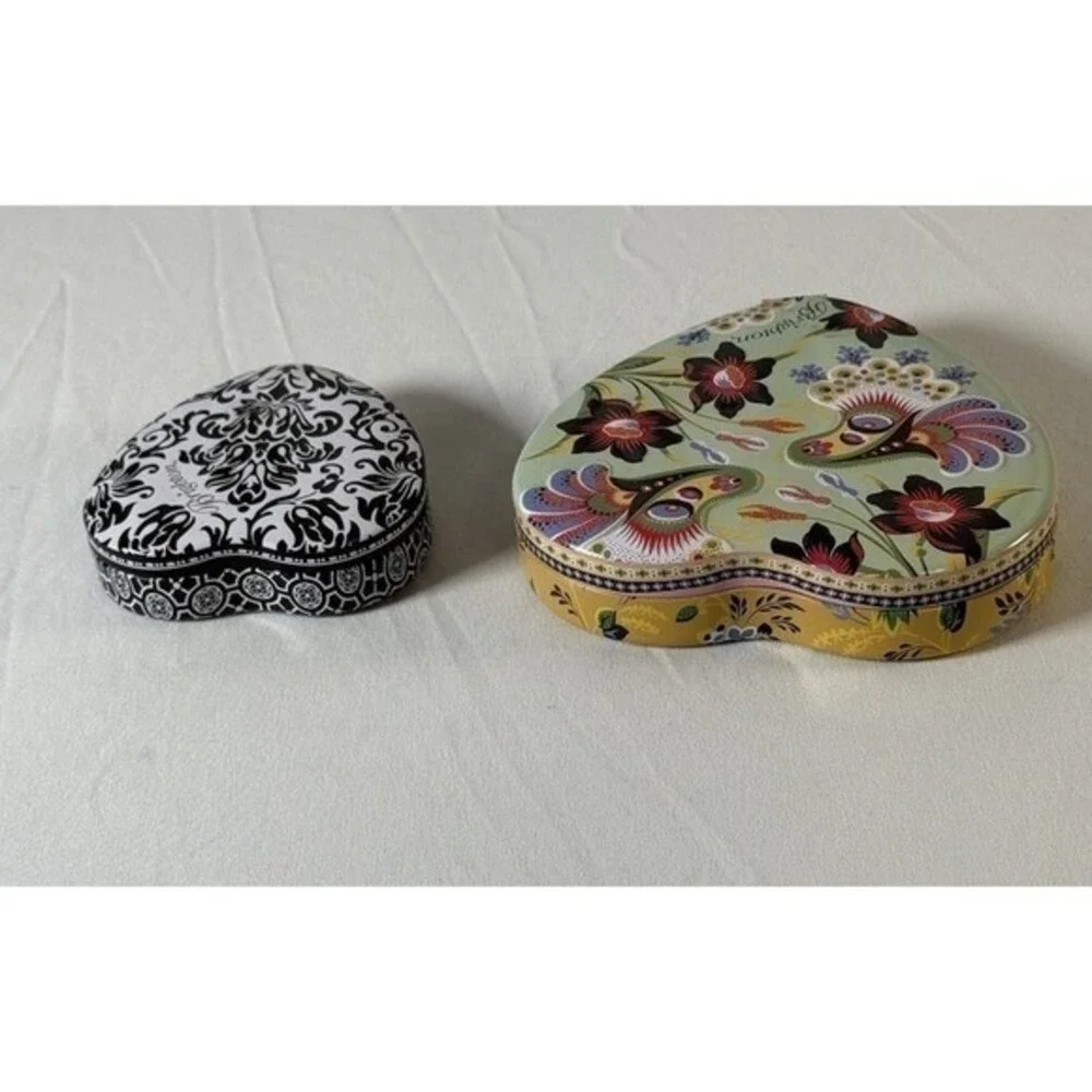 Brighton Heart Shaped  2 Tins Floral Peacock Damask Decorative Storage Box 86-02